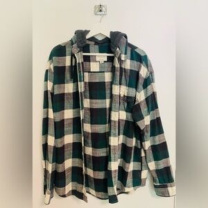 AMERICAN EAGLE OUTFITTERS Hooded Flannel Button Up - Size US L